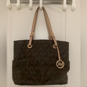 Michael Kors Jet Set Large Brown Monogram Tote Bag